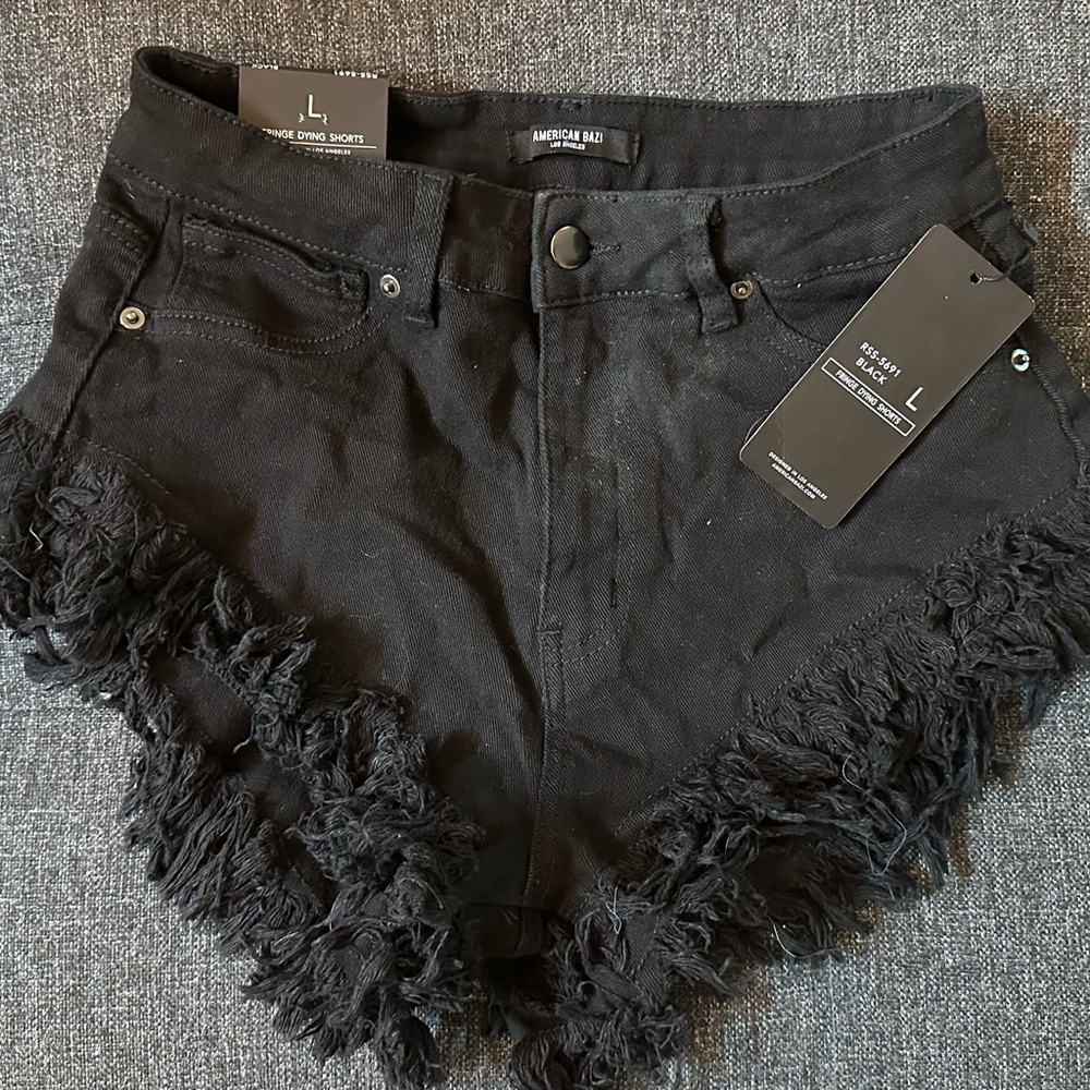 American Bazi Black Fringe Women Shorts